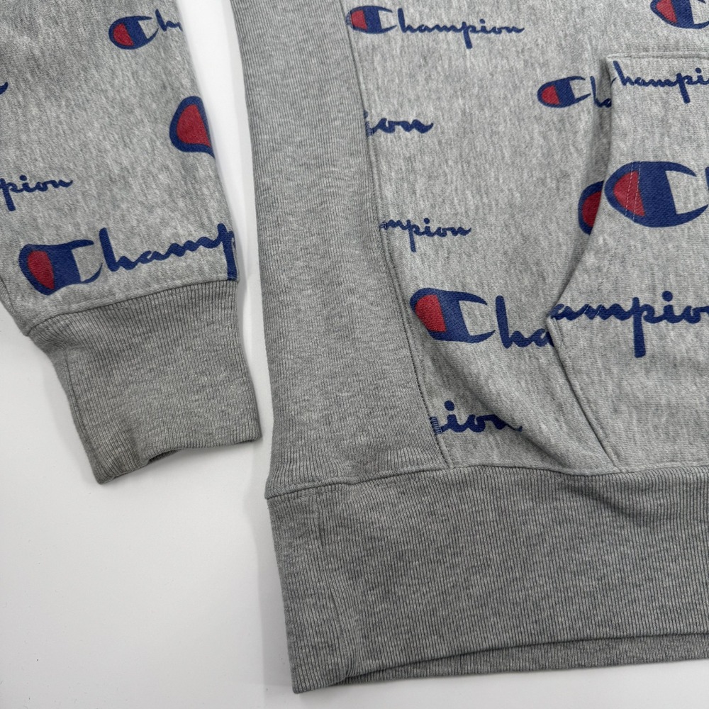 Champion Reverse Weave All Over Print Logo Hoodie Sweatshirt Men's X Large Gray - Picture 7 of 10